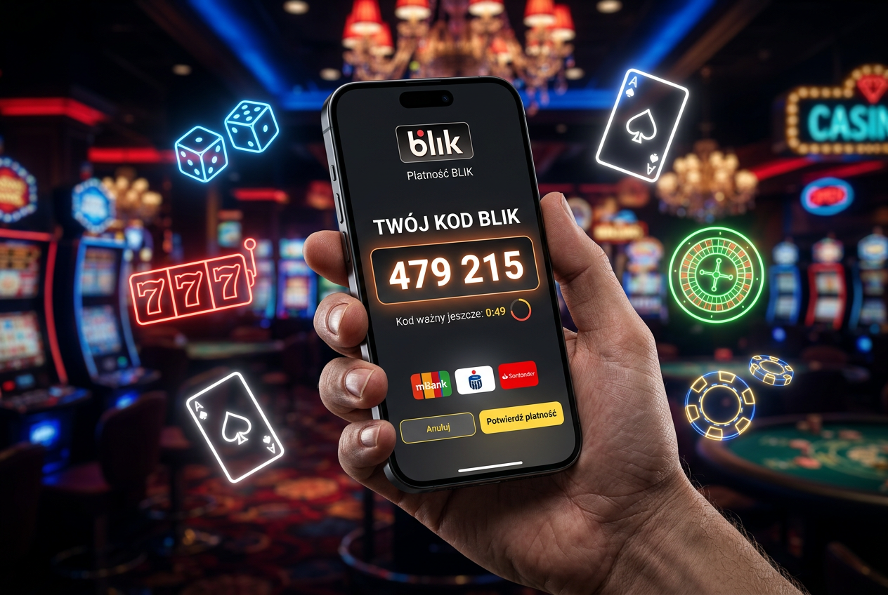 Smartphone showing a 6-digit BLIK code for a secure casino deposit