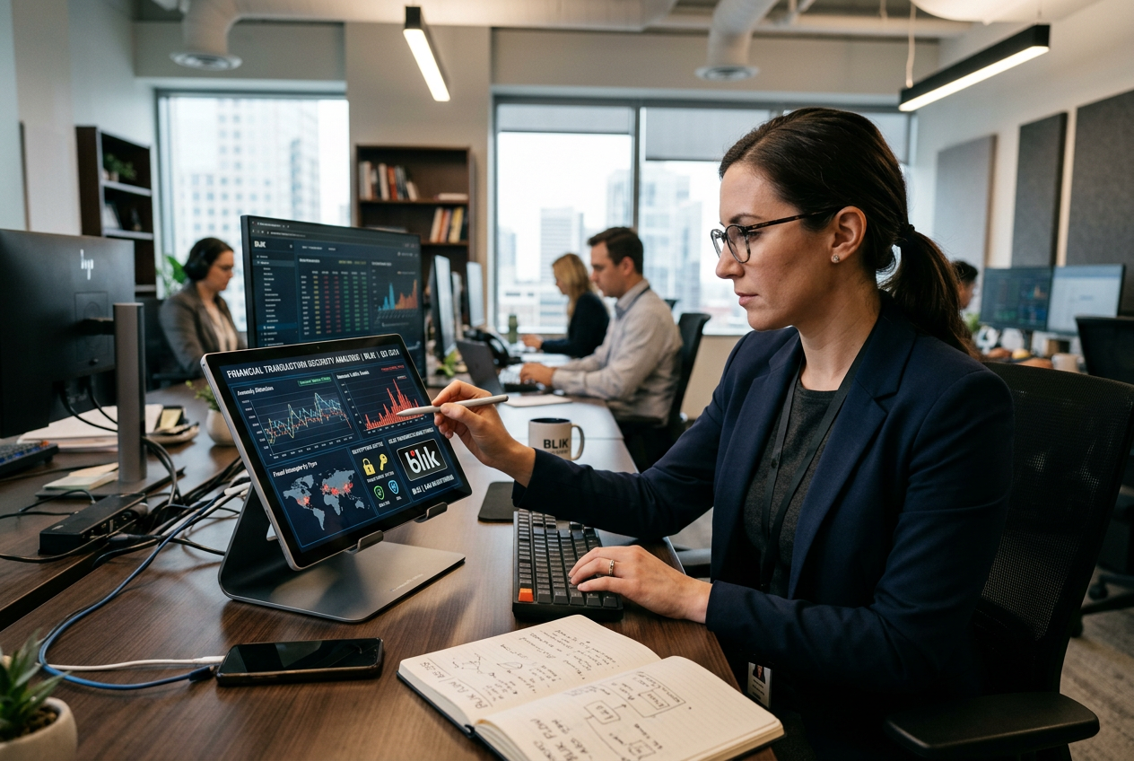 Casino analyst reviewing financial data and security protocols on a tablet